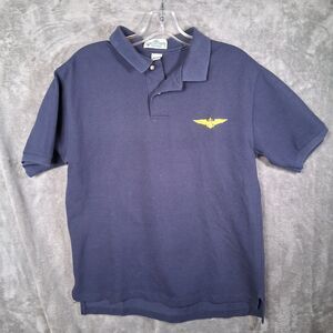 Vtg Made In‎ USA Willow Pointe Aviator Embroidered Polo Shirt Mens Medium Blue